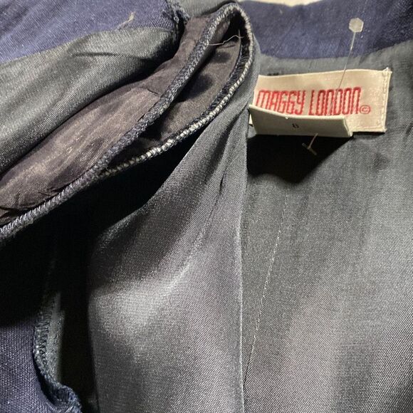 Maggy London Womens Linen Blend Button Front Collared Midi Linen Shift Dress Nav - Picture 11 of 13